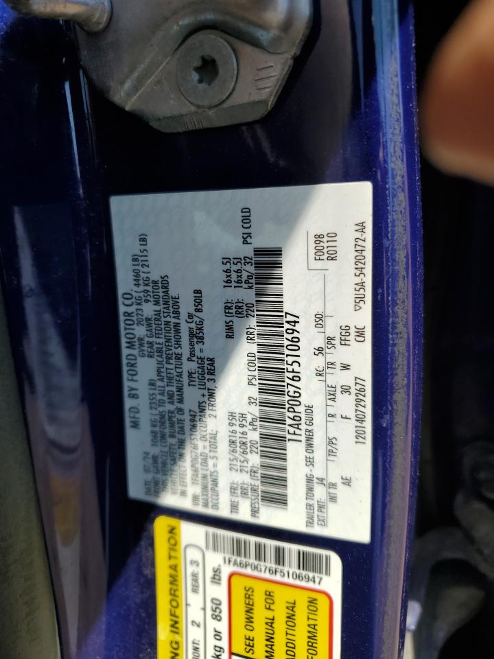 2015 Ford Fusion S VIN: 1FA6P0G76F5106947 Lot: 70814495