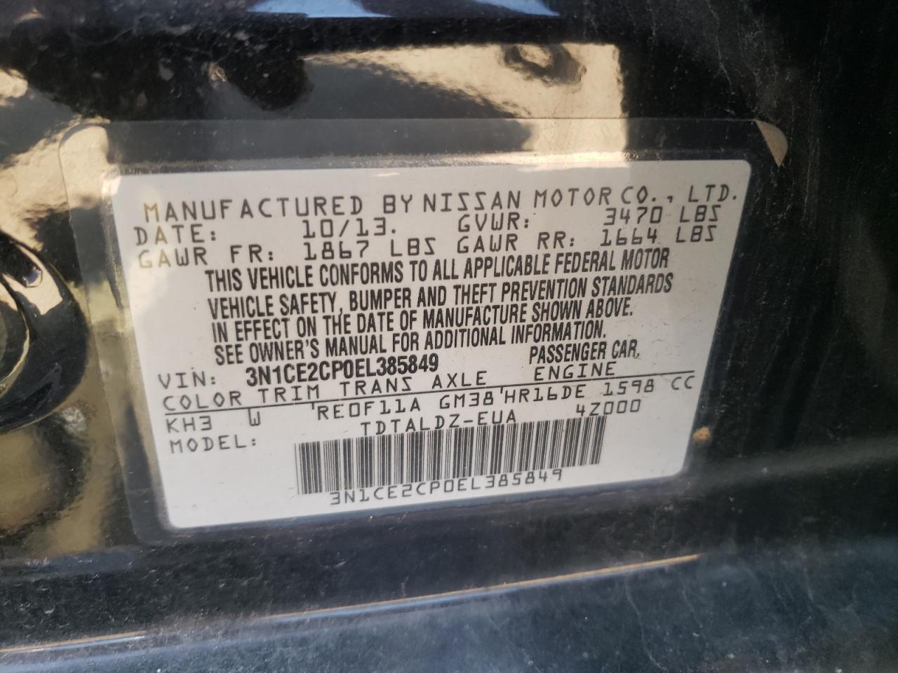 2014 Nissan Versa Note S VIN: 3N1CE2CP0EL385849 Lot: 80657425