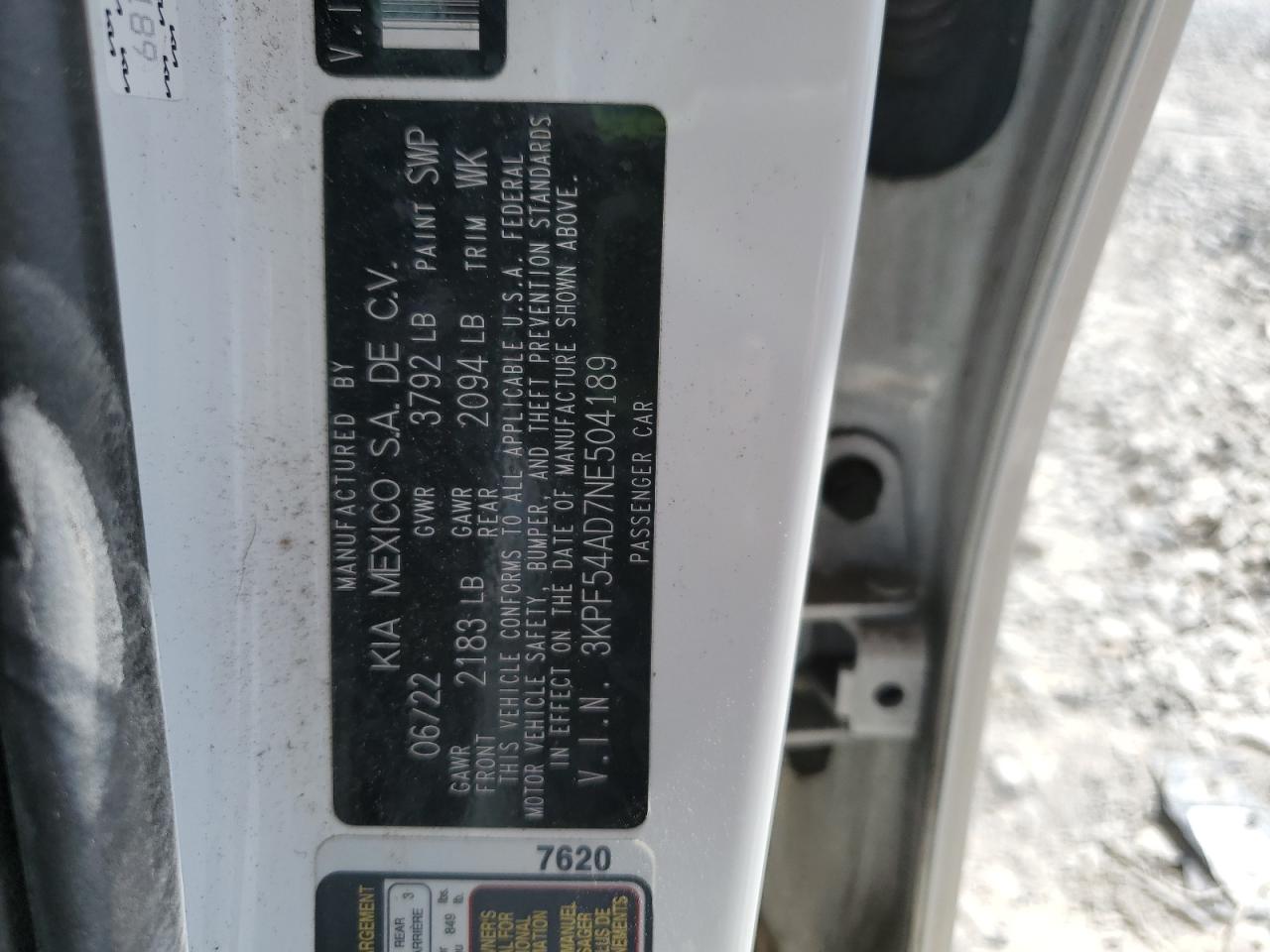 2022 Kia Forte Gt Line VIN: 3KPF54AD7NE504189 Lot: 72060695