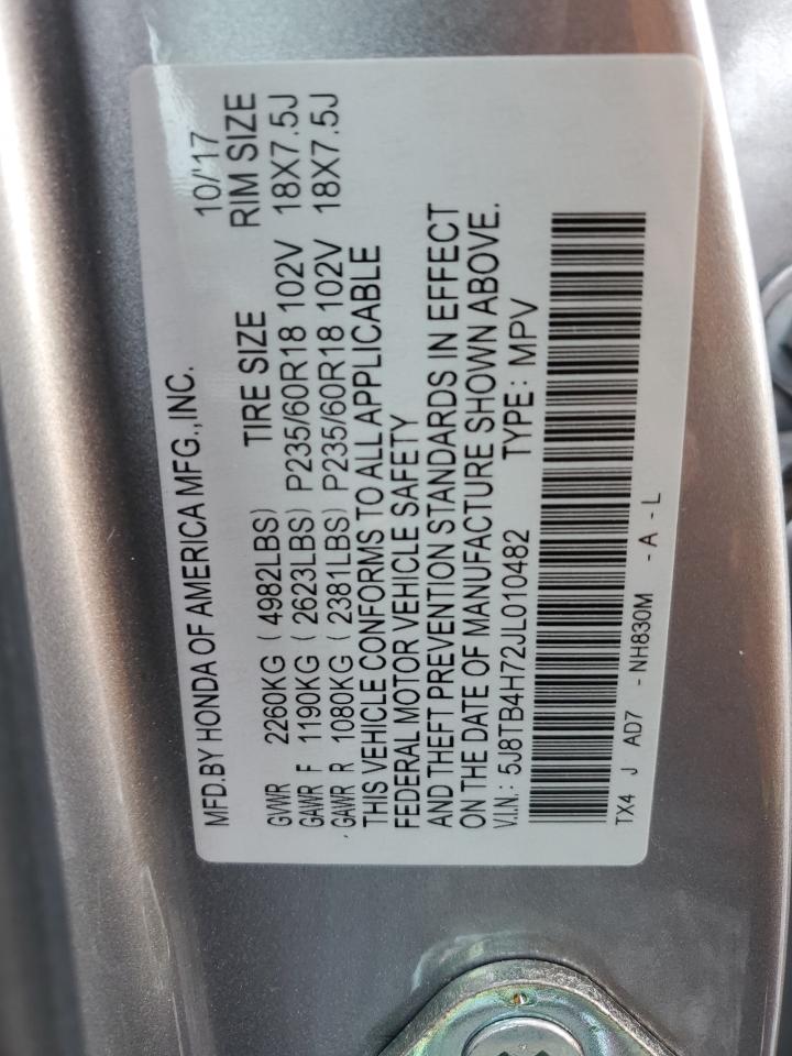 2018 Acura Rdx Advance VIN: 5J8TB4H72JL010482 Lot: 80056205