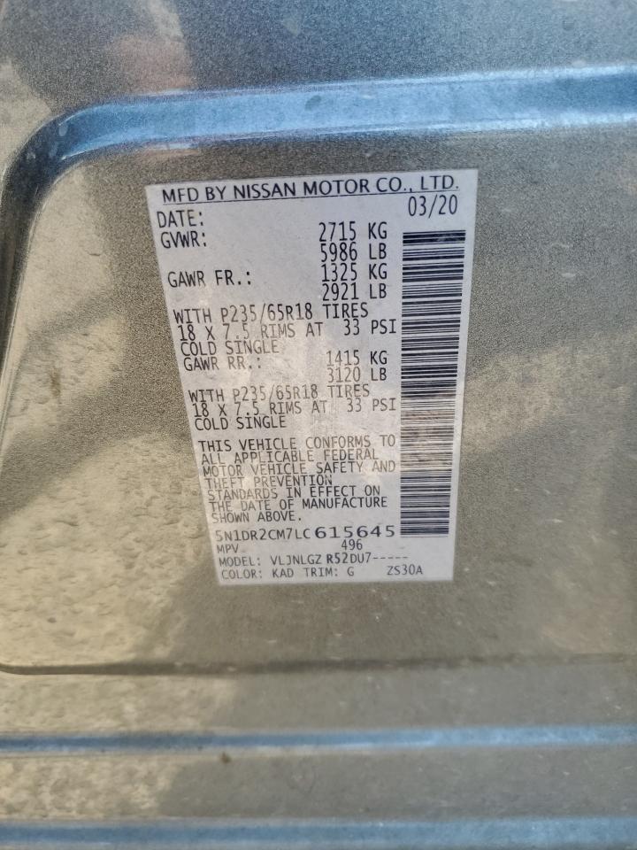 2020 Nissan Pathfinder Sl VIN: 5N1DR2CM7LC615645 Lot: 80461635