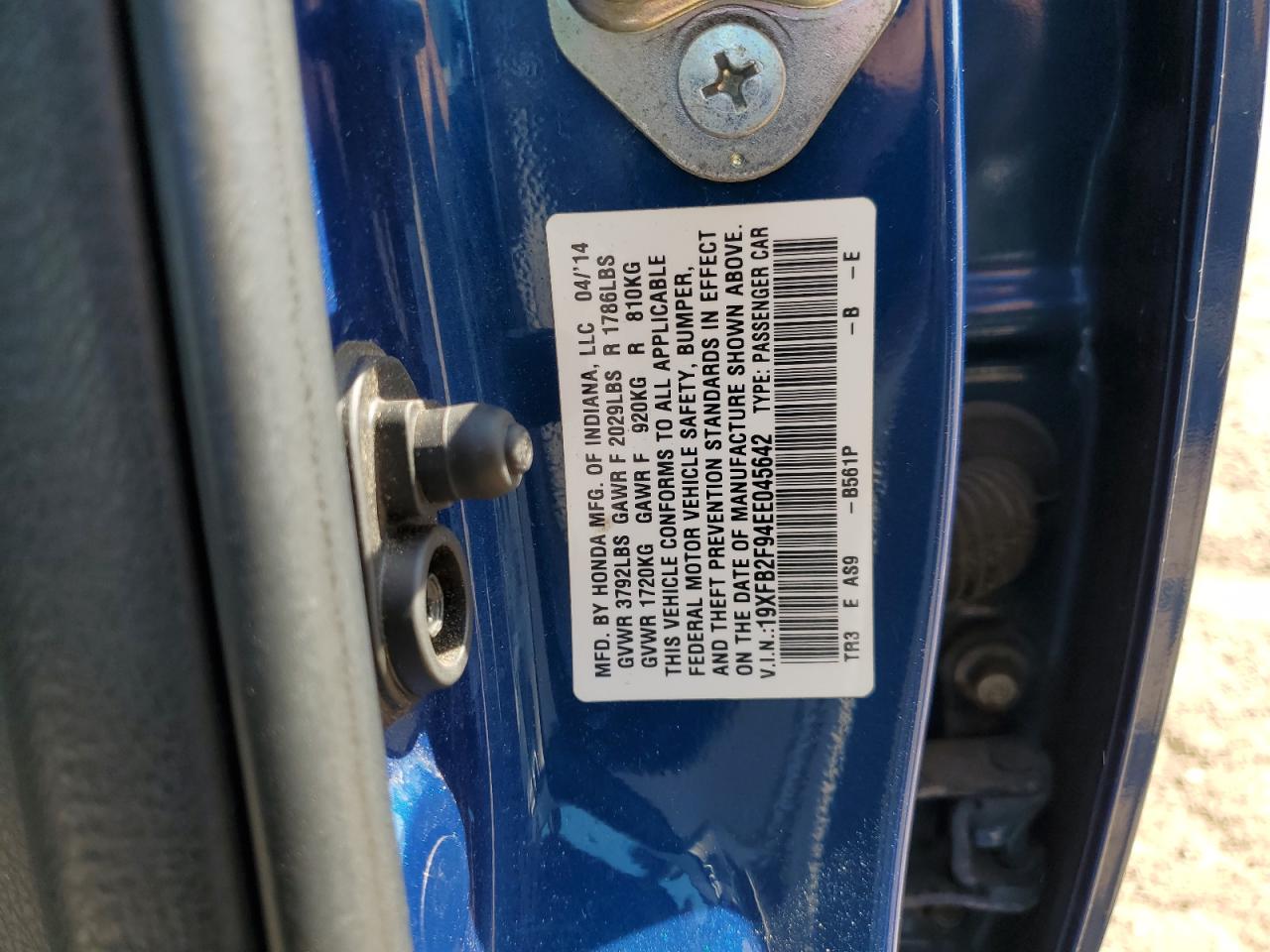 2014 Honda Civic Exl VIN: 19XFB2F94EE045642 Lot: 83967705