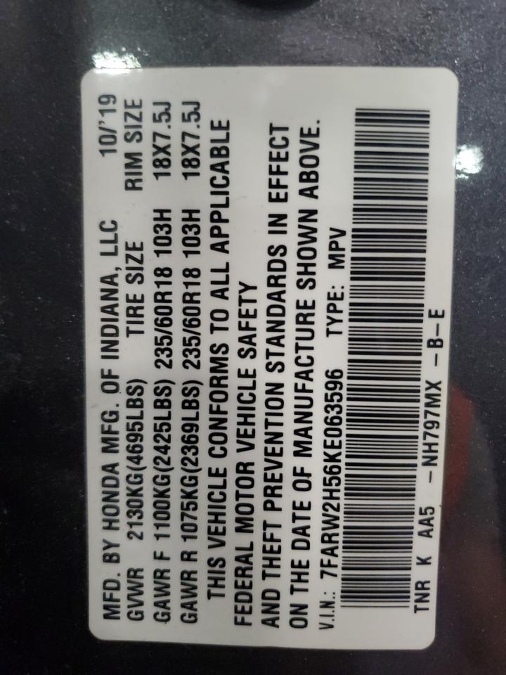 2019 Honda Cr-V Ex VIN: 7FARW2H56KE063596 Lot: 71910655