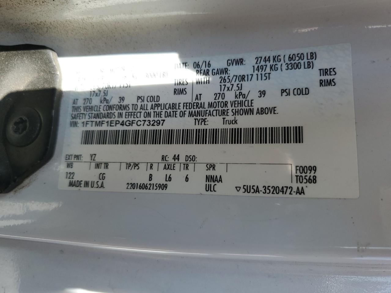 2016 Ford F150 VIN: 1FTMF1EP4GFC73297 Lot: 80441245