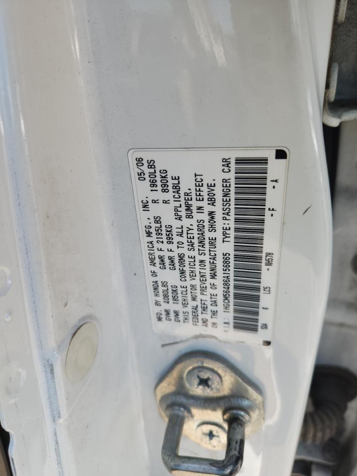 2006 Honda Accord Lx VIN: 1HGCM56486A156865 Lot: 71232255