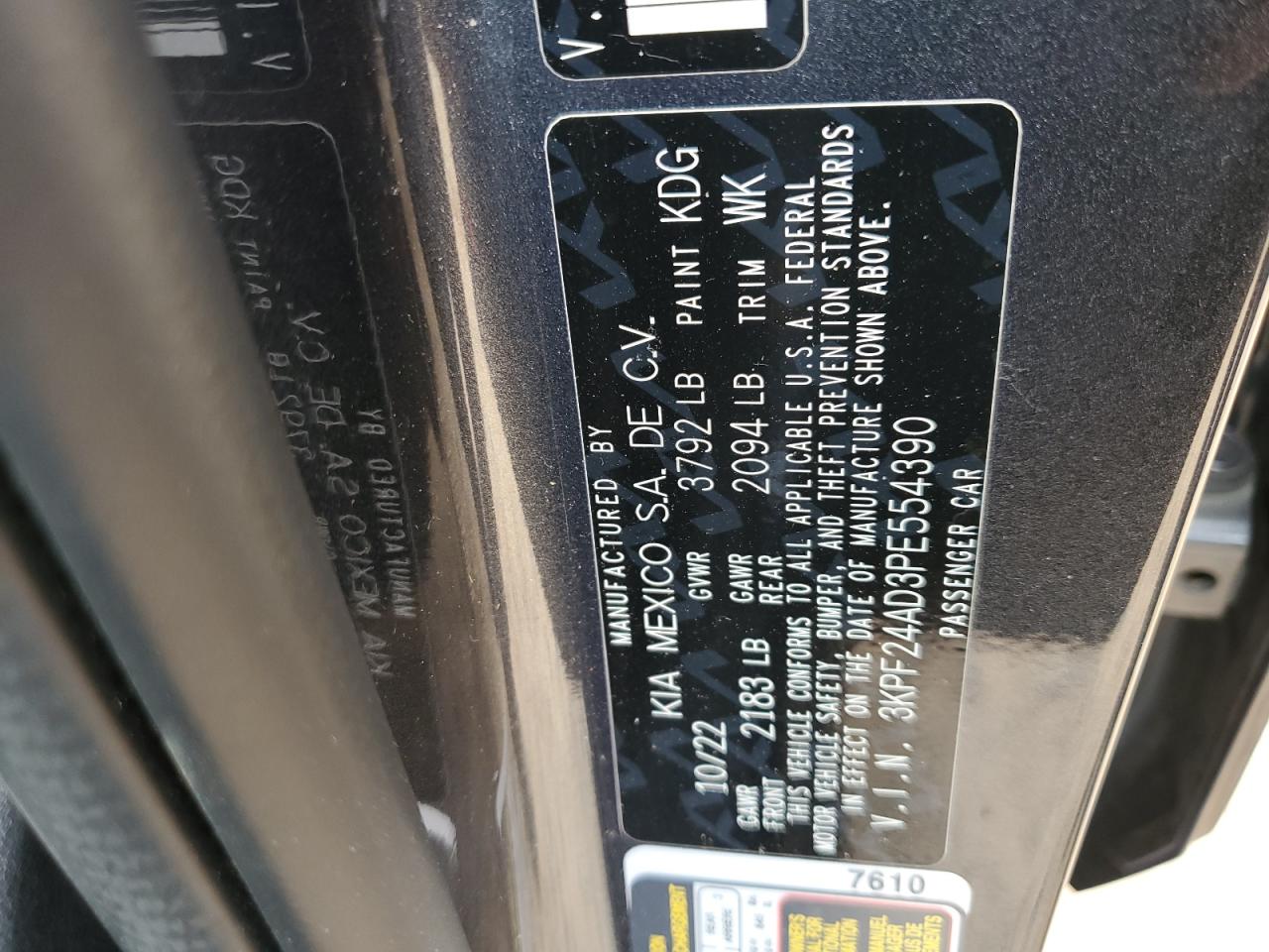 2023 Kia Forte Lx VIN: 3KPF24AD3PE554390 Lot: 80631375