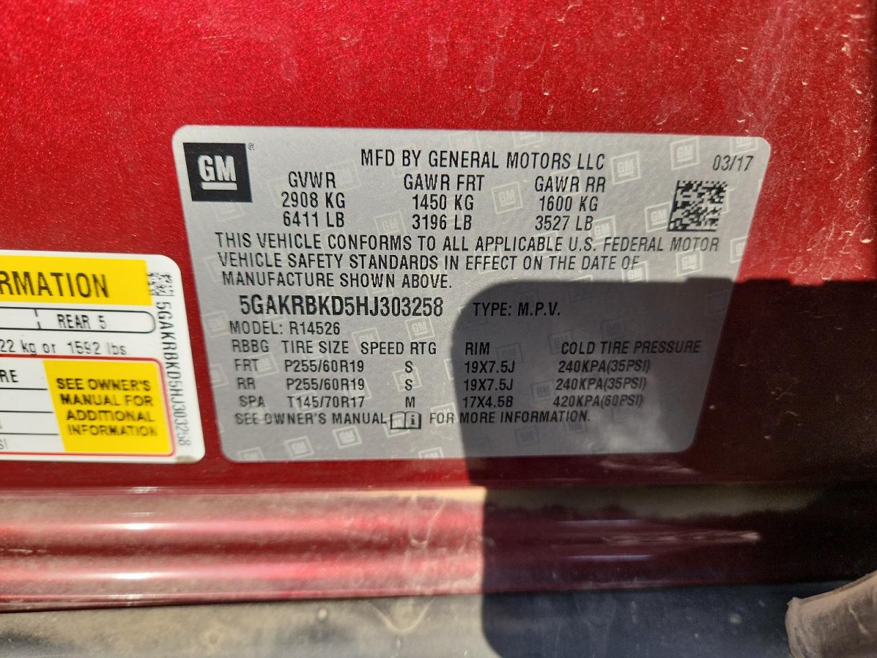 2017 Buick Enclave VIN: 5GAKRBKD5HJ303258 Lot: 81373455