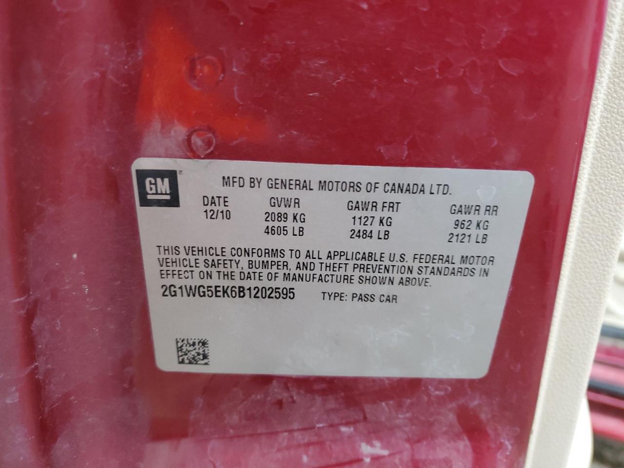 2011 Chevrolet Impala Lt VIN: 2G1WG5EK6B1202595 Lot: 70916415