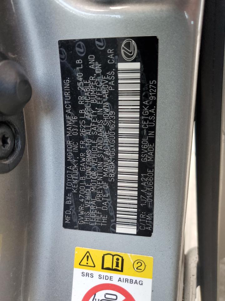 2016 Lexus Es 350 VIN: 58ABK1GGXGU016239 Lot: 81815295