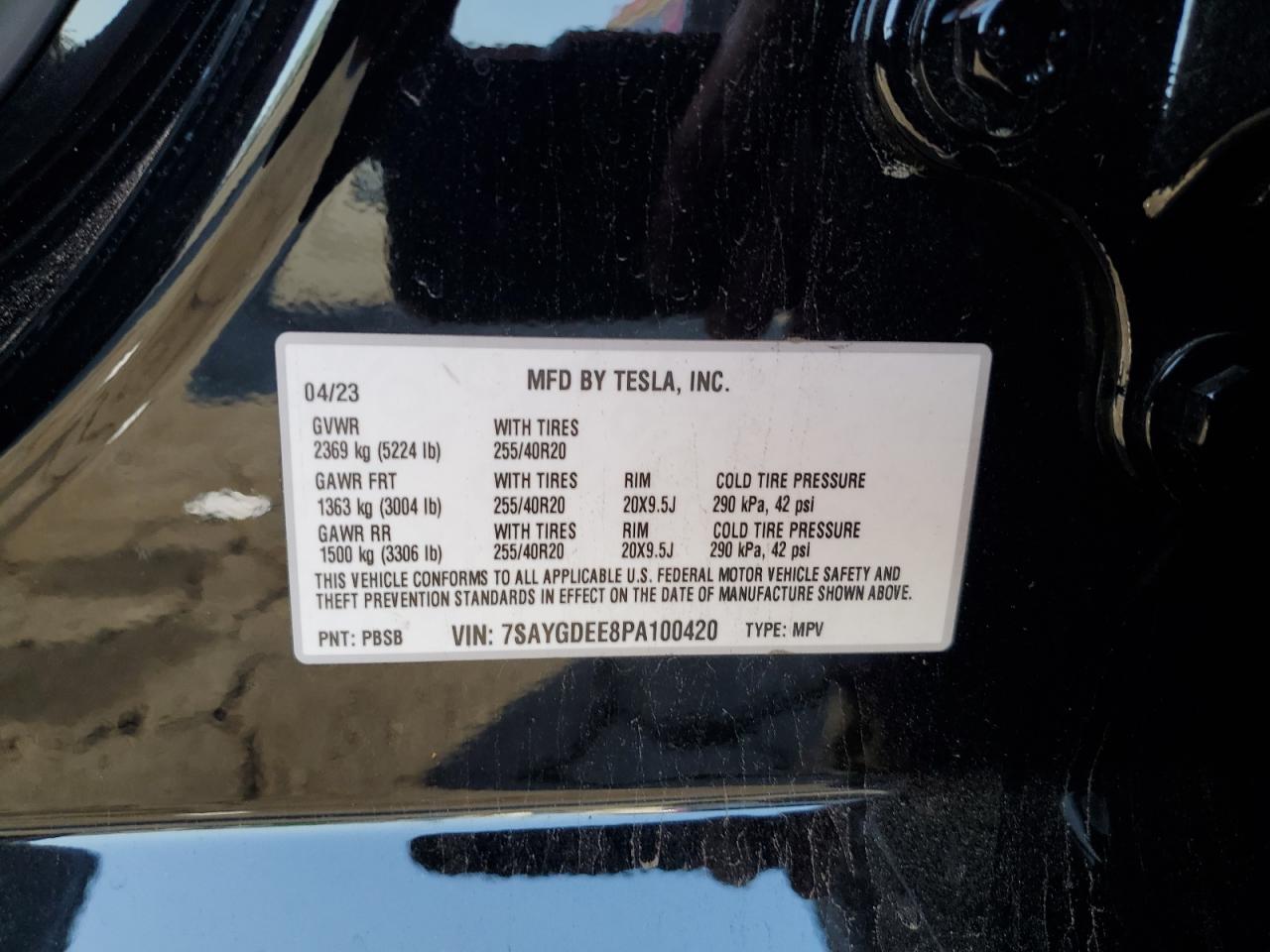 2023 Tesla Model Y VIN: 7SAYGDEE8PA100420 Lot: 84045185