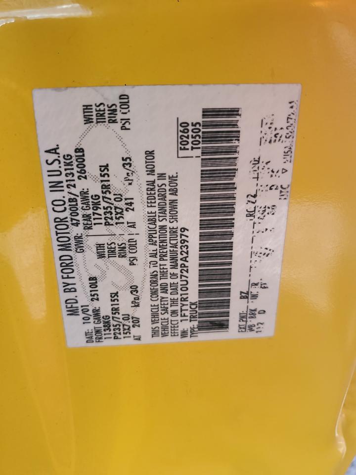 2002 Ford Ranger VIN: 1FTYR10U72PA23979 Lot: 81463765