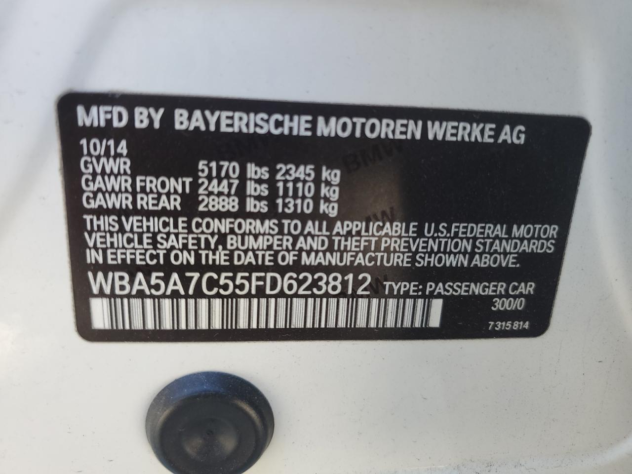2015 BMW 528 Xi VIN: WBA5A7C55FD623812 Lot: 80330825