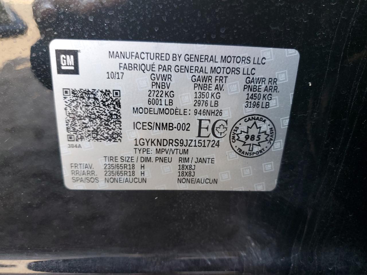 2018 Cadillac Xt5 Luxury VIN: 1GYKNDRS9JZ151724 Lot: 84399565