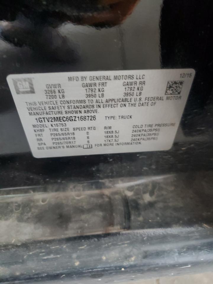 2016 GMC Sierra K1500 Sle VIN: 1GTV2MEC6GZ168726 Lot: 70928615