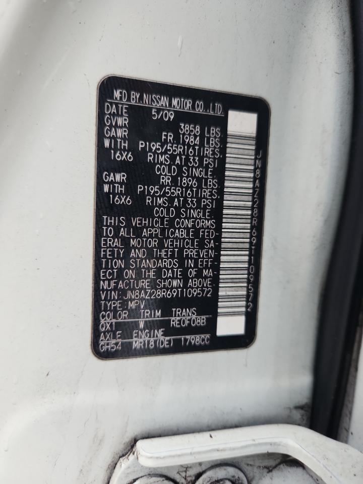 2009 Nissan Cube Base VIN: JN8AZ28R69T109572 Lot: 71702855