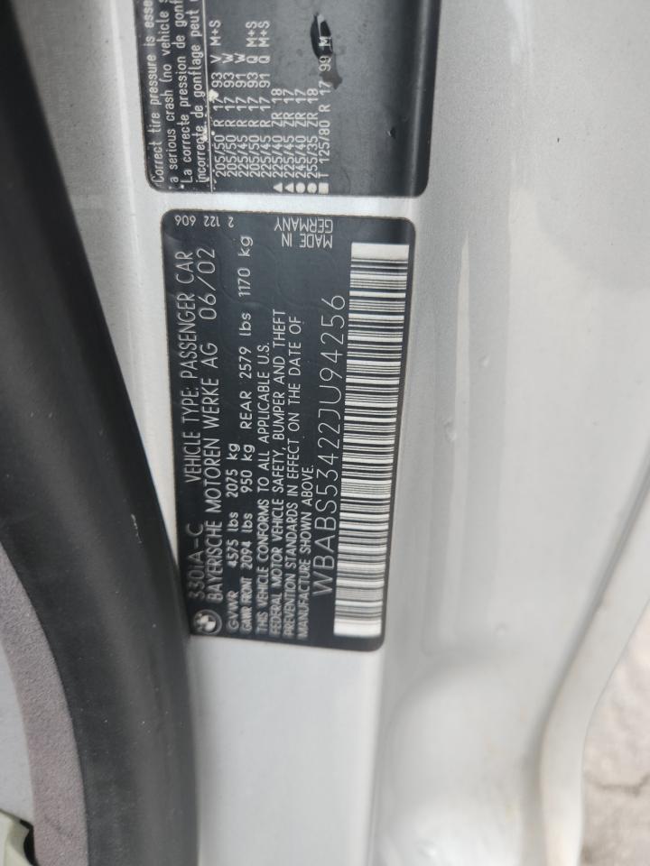 2002 BMW 330 Ci VIN: WBABS53422JU94256 Lot: 81474335