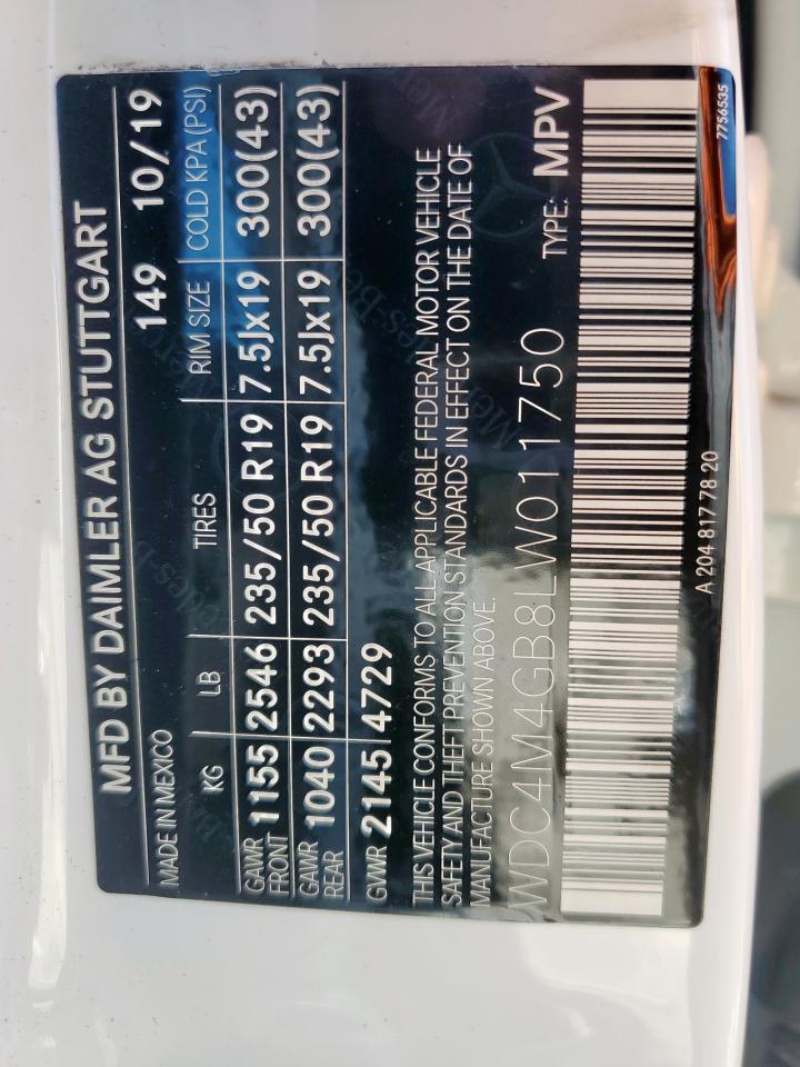 2020 Mercedes-Benz Glb 250 VIN: WDC4M4GB8LW011750 Lot: 81827885