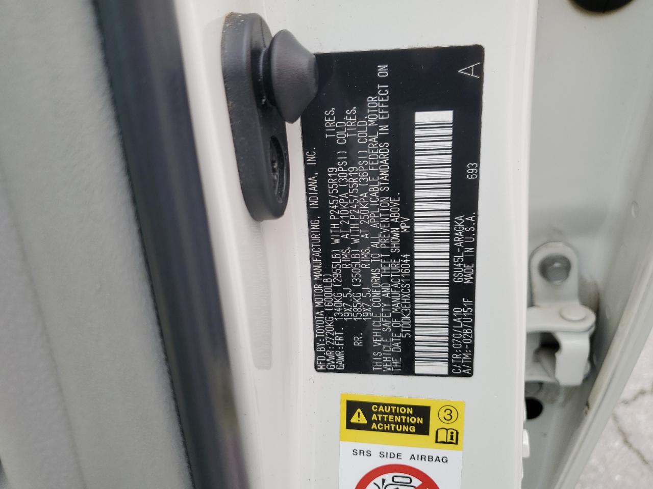 2012 Toyota Highlander Limited VIN: 5TDDK3EHXCS116044 Lot: 82153545