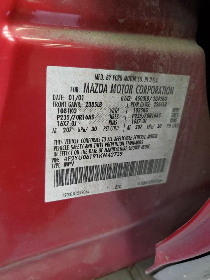 2001 Mazda Tribute Dx VIN: 4F2YU06191KM42739 Lot: 81084165