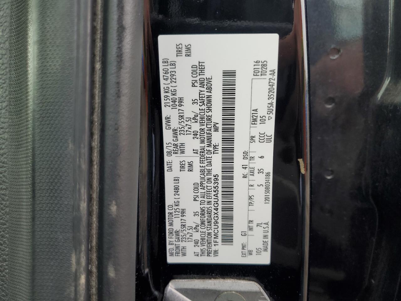 2016 Ford Escape Se VIN: 1FMCU9GX4GUA55395 Lot: 84233905