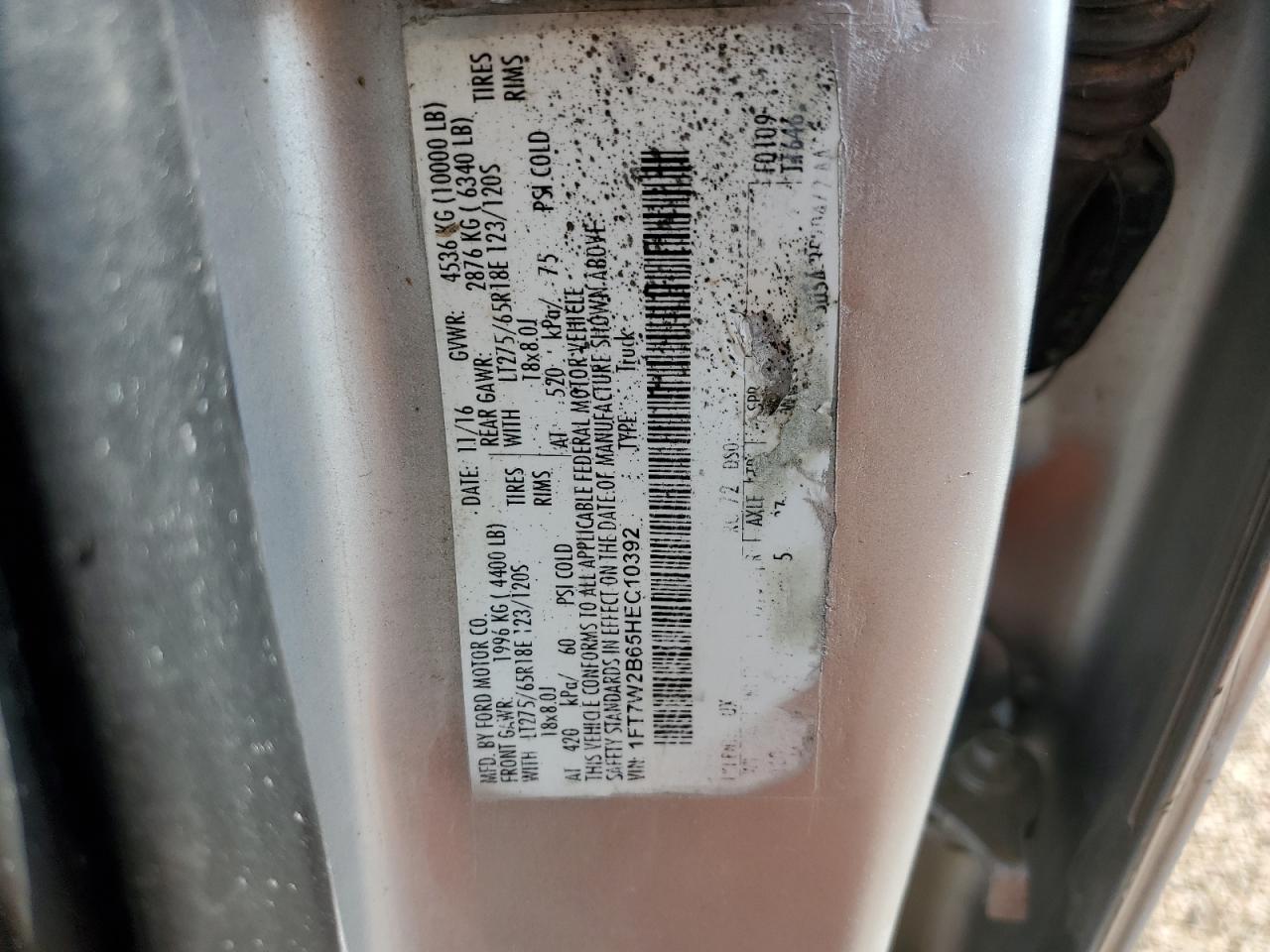 2017 Ford F250 Super Duty VIN: 1FT7W2B65HEC10392 Lot: 71604905