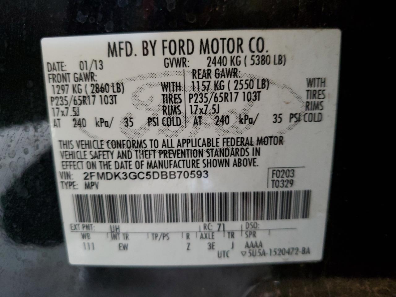 2013 Ford Edge Se VIN: 2FMDK3GC5DBB70593 Lot: 80025465