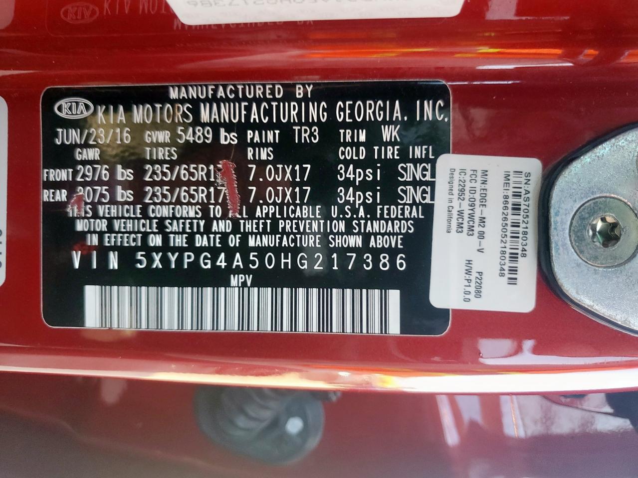 2017 Kia Sorento Lx VIN: 5XYPG4A50HG217386 Lot: 80795655