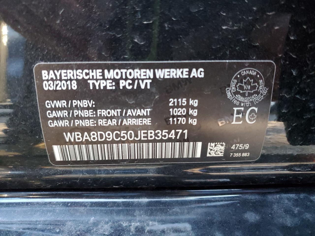 2018 BMW 330 Xi VIN: WBA8D9C50JEB35471 Lot: 80644555