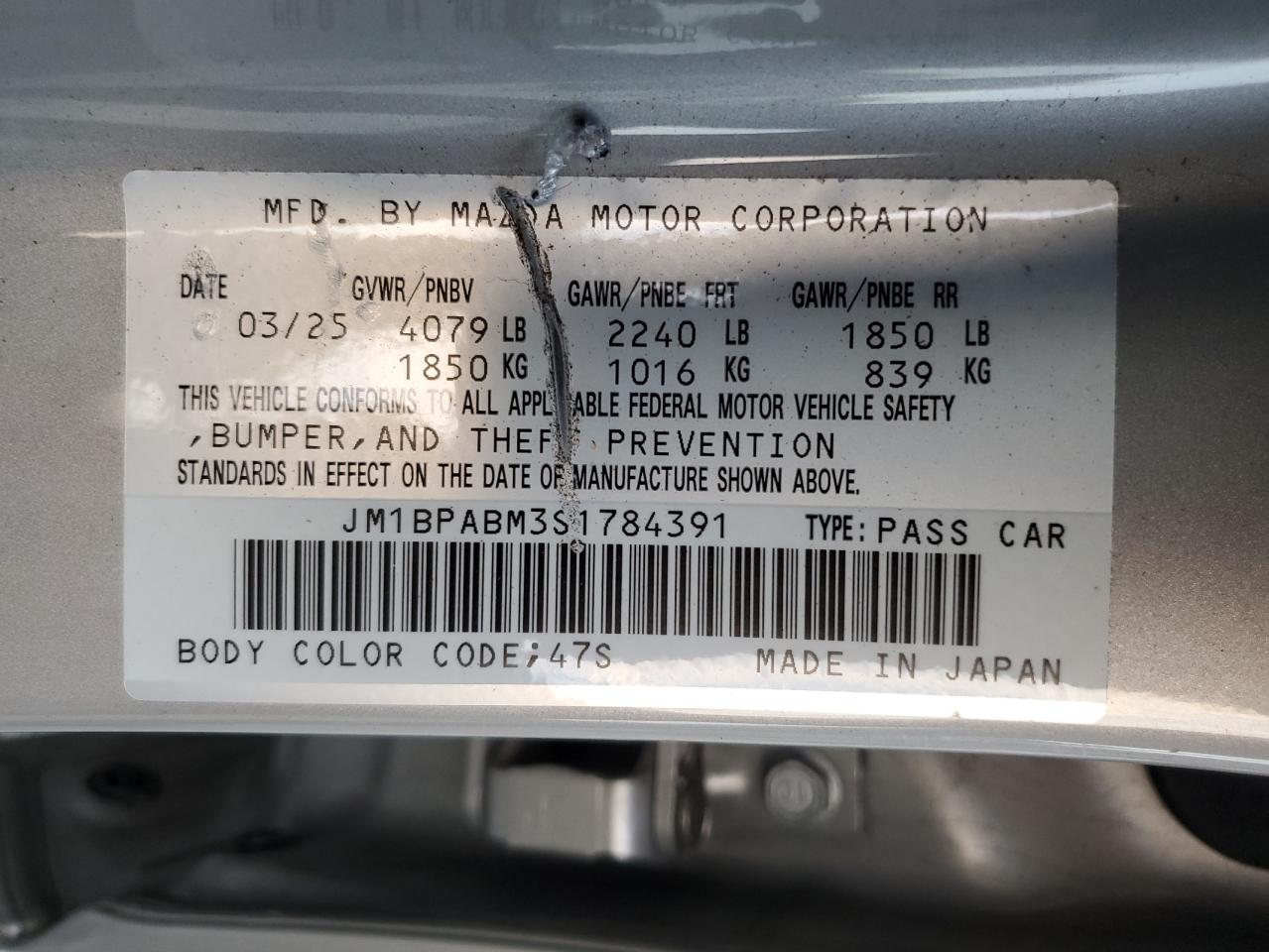 2025 Mazda 3 Select Sport VIN: JM1BPABM3S1784391 Lot: 81623605