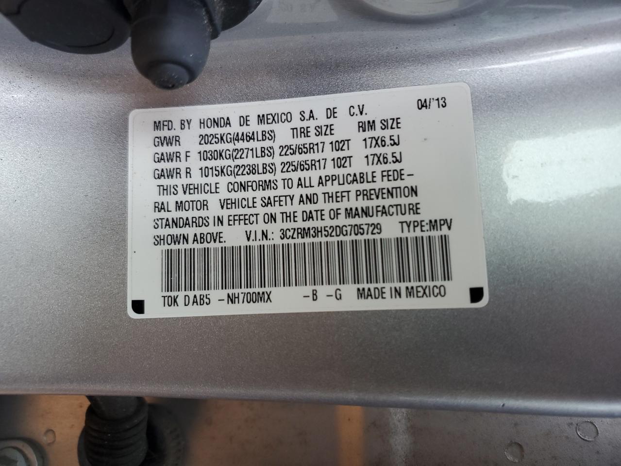 2013 Honda Cr-V Ex VIN: 3CZRM3H52DG705729 Lot: 81287065