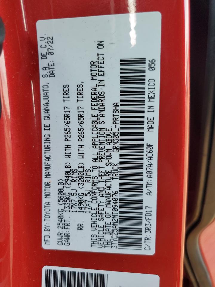 2022 Toyota Tacoma Double Cab VIN: 3TYCZ5AN2NT094076 Lot: 81474855