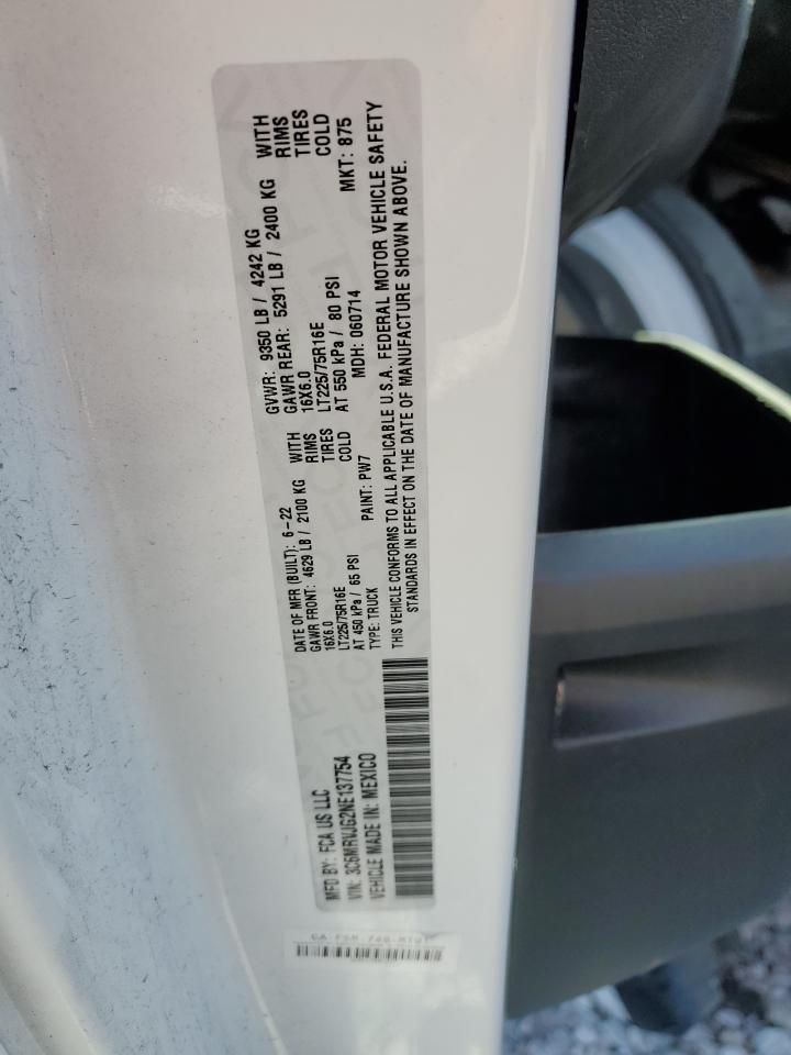 2022 Ram Promaster 3500 3500 High VIN: 3C6MRVJG2NE137754 Lot: 80091235