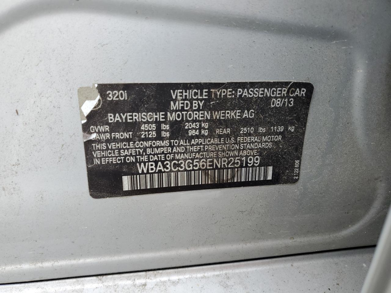 2014 BMW 320 I xDrive VIN: WBA3C3G56ENR25199 Lot: 67184015