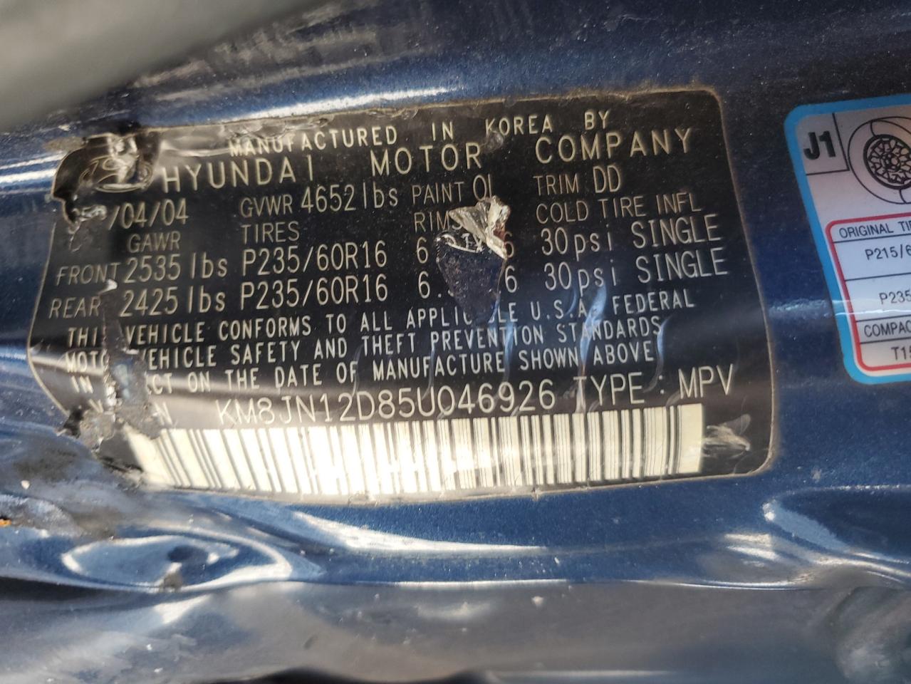 2005 Hyundai Tucson Gls VIN: KM8JN12D85U046926 Lot: 71868705