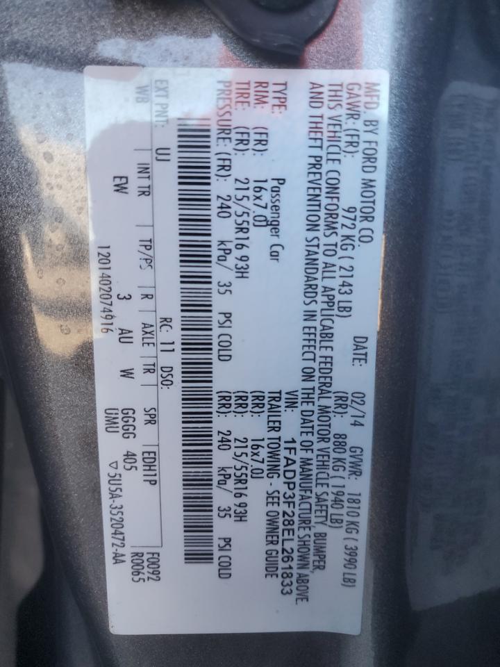 2014 Ford Focus Se VIN: 1FADP3F28EL261833 Lot: 81742525