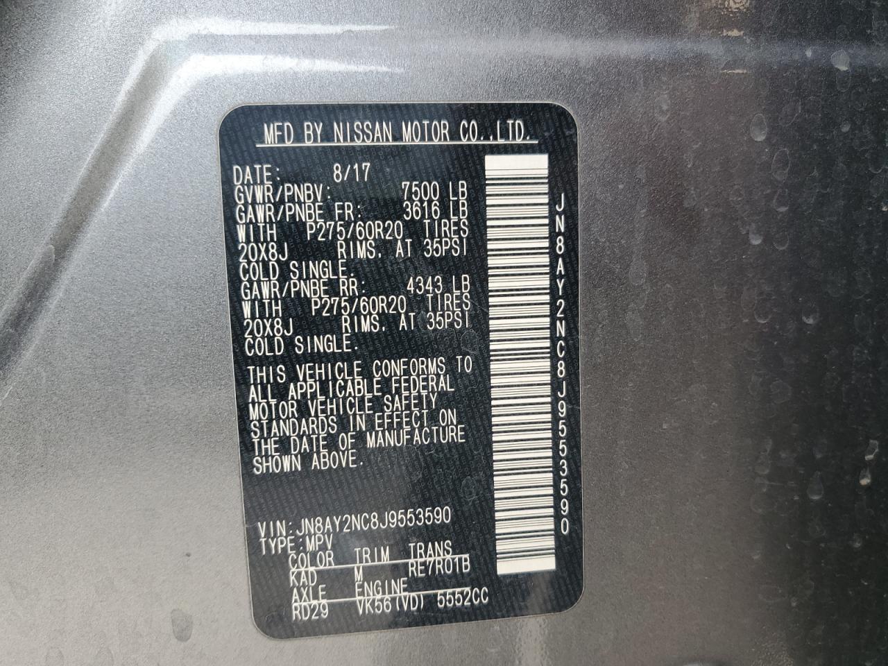 2018 Nissan Armada Sv VIN: JN8AY2NC8J9553590 Lot: 71790965