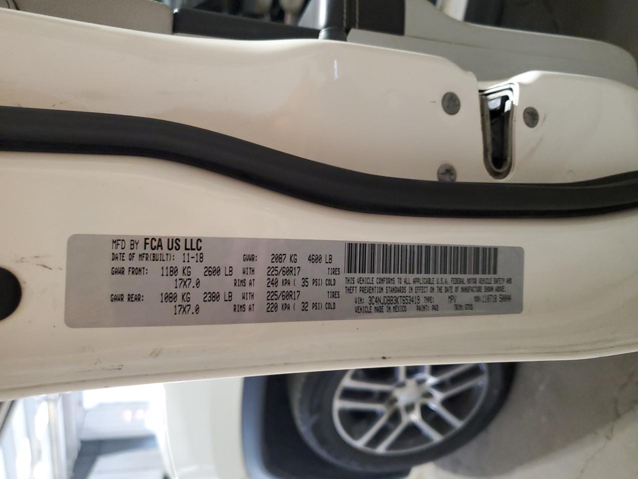 2019 Jeep Compass Latitude VIN: 3C4NJDBB3KT653419 Lot: 71898195