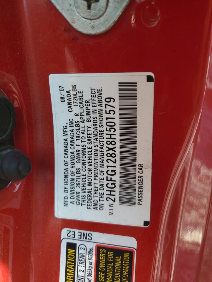 2008 Honda Civic VIN: 2HGFG128X8H501579 Lot: 80657625