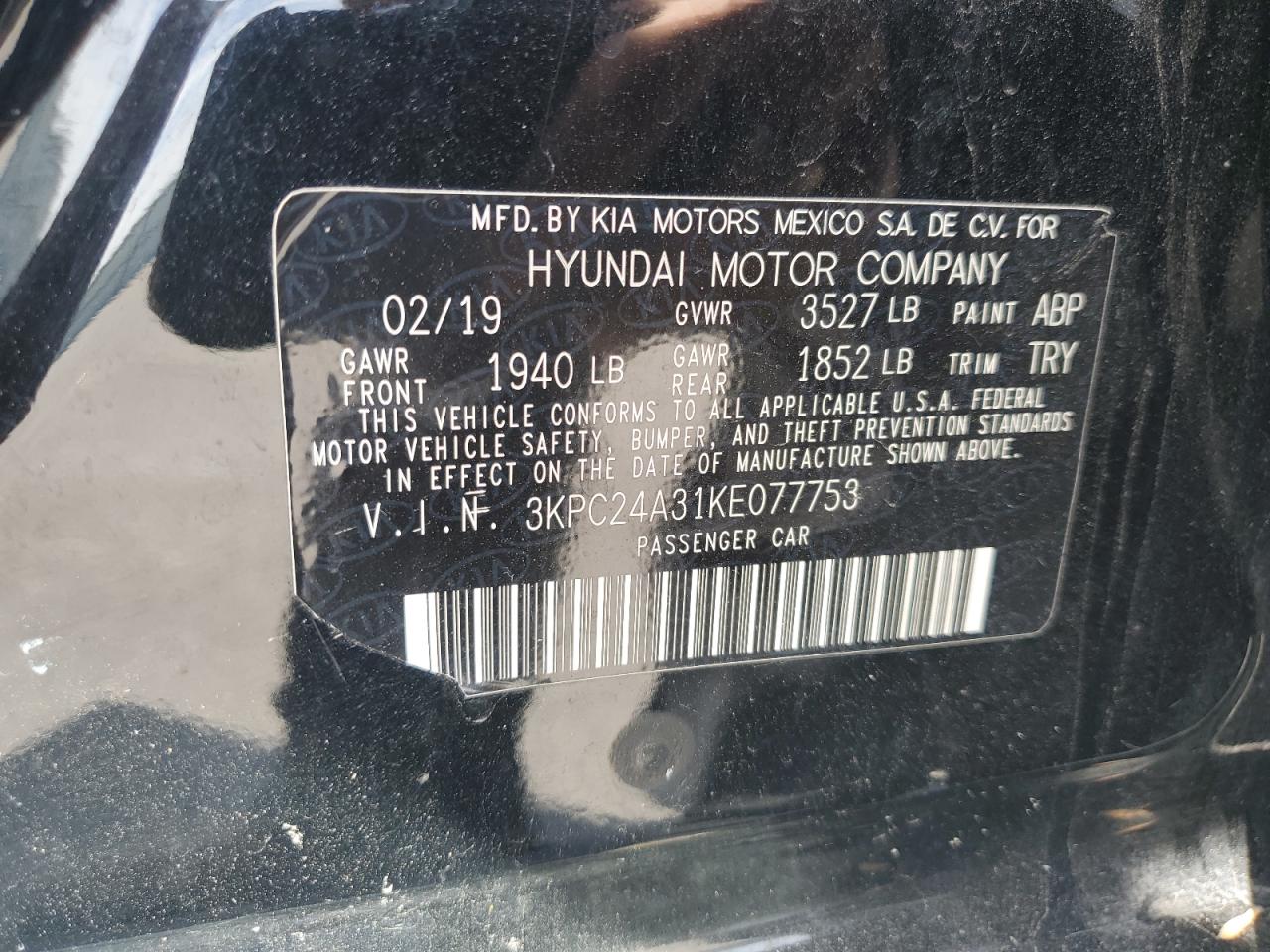 2019 Hyundai Accent Se VIN: 3KPC24A31KE077753 Lot: 81720705