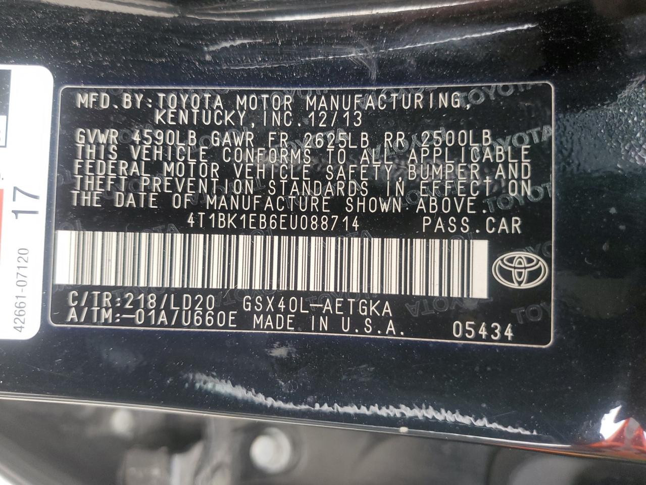 2014 Toyota Avalon Base VIN: 4T1BK1EB6EU088714 Lot: 84377295