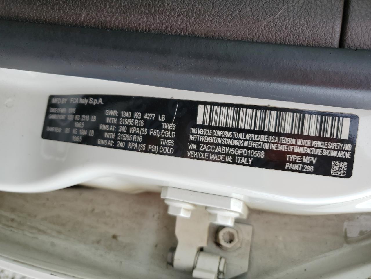 2016 Jeep Renegade Latitude VIN: ZACCJABW5GPD10568 Lot: 81052985