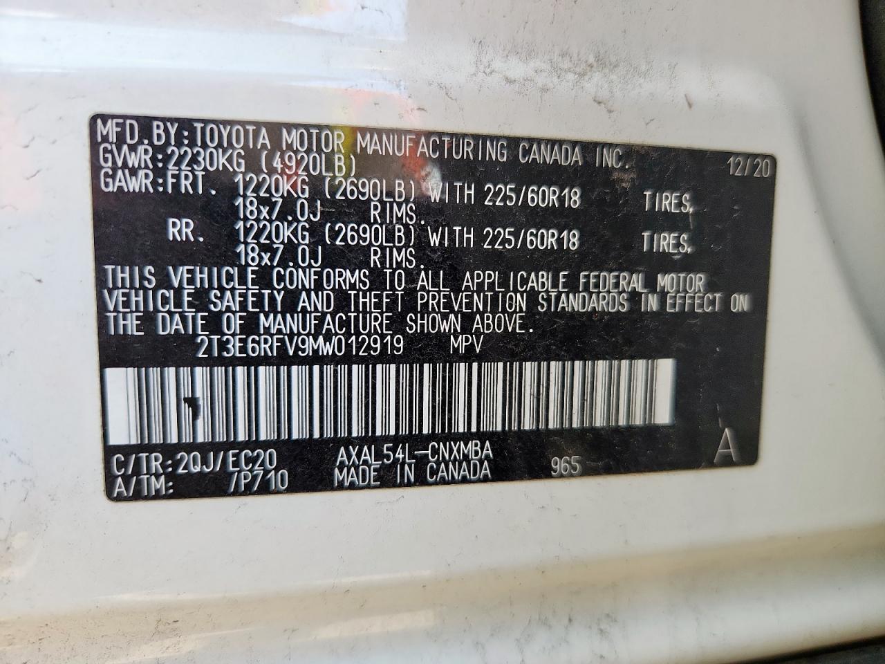 2021 Toyota Rav4 Xse VIN: 2T3E6RFV9MW012919 Lot: 83765505