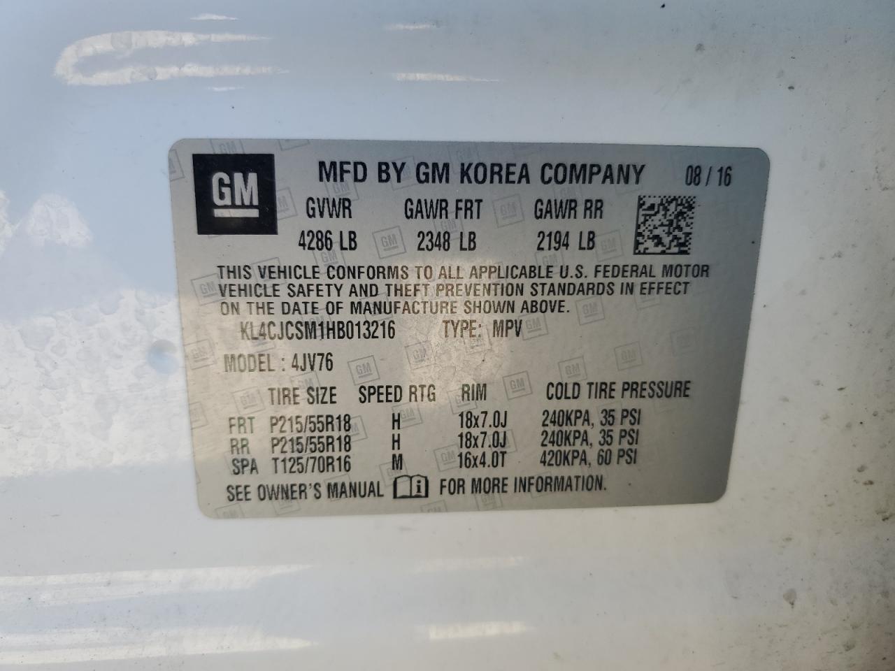 2017 Buick Encore Essence VIN: KL4CJCSM1HB013216 Lot: 81831805