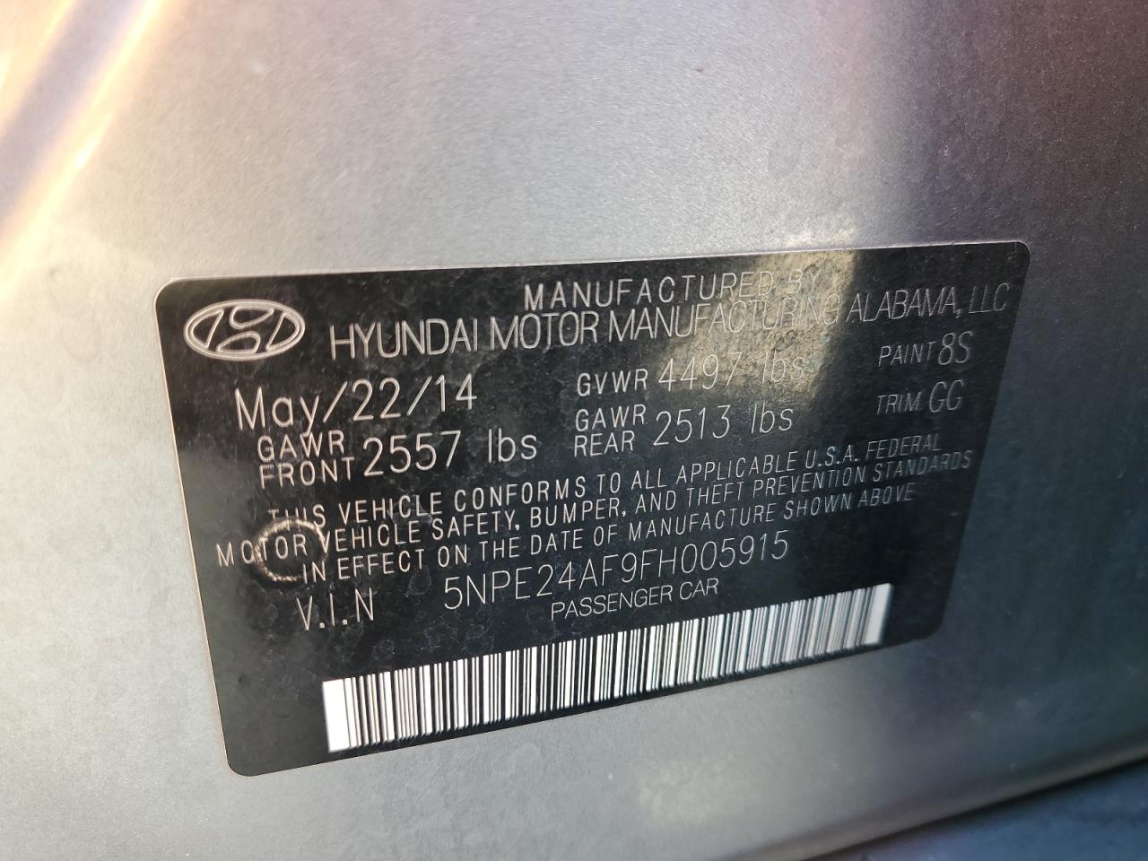 2015 Hyundai Sonata Se VIN: 5NPE24AF9FH005915 Lot: 83980145