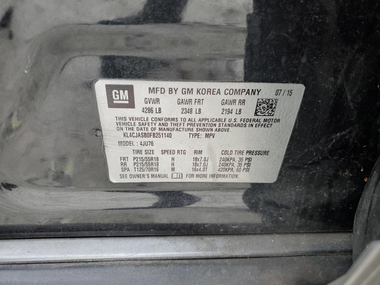 2015 Buick Encore VIN: KL4CJASB0FB251140 Lot: 84579245