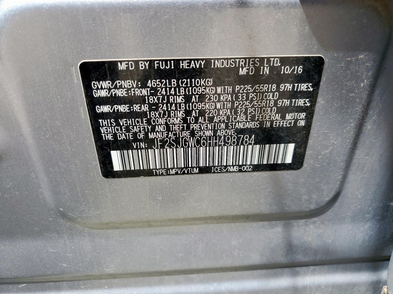 2017 Subaru Forester 2.0Xt Touring VIN: JF2SJGWC6HH498784 Lot: 71694785