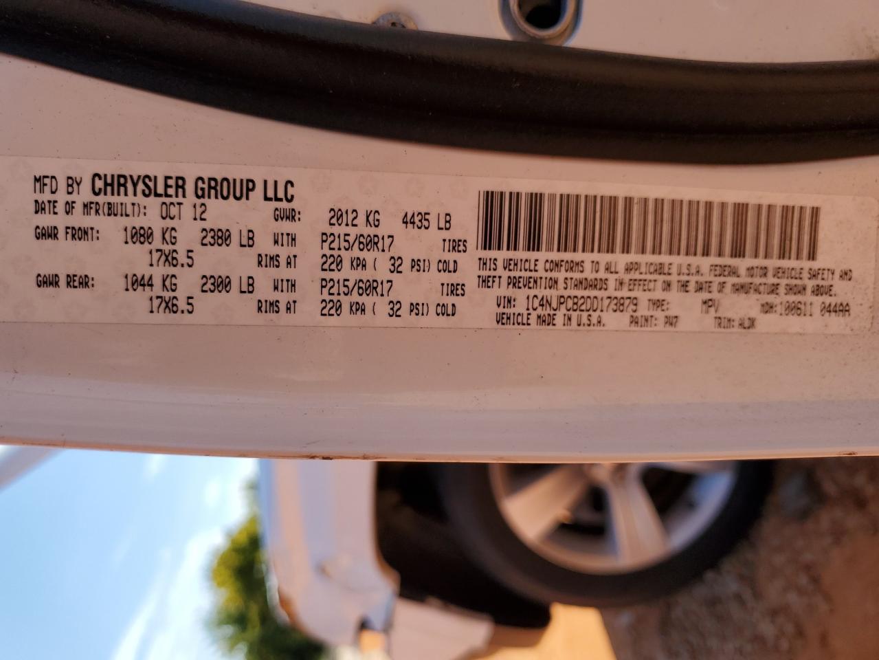 2013 Jeep Patriot Limited VIN: 1C4NJPCB2DD173879 Lot: 80325195