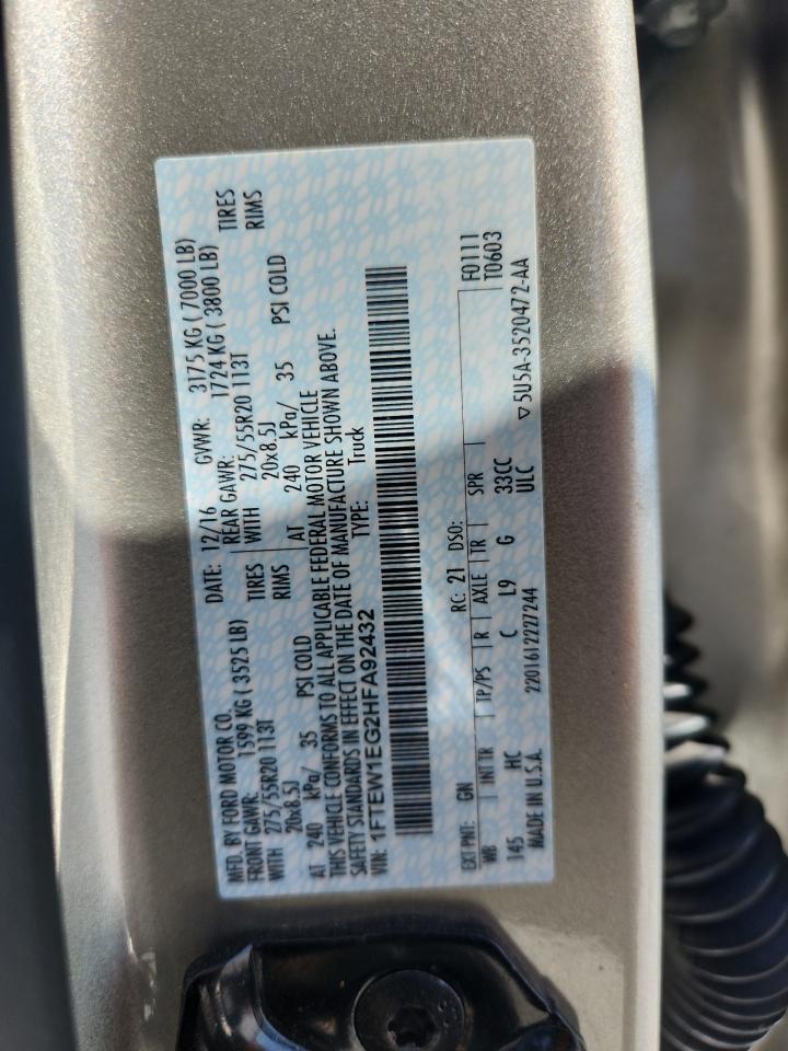 2017 Ford F150 Supercrew VIN: 1FTEW1EG2HFA92432 Lot: 80075255