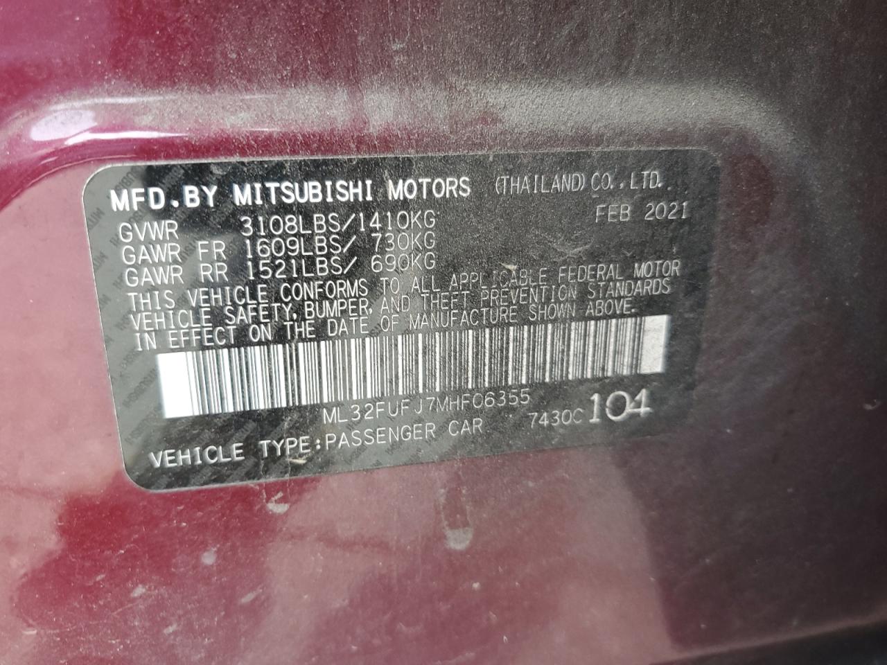 2021 Mitsubishi Mirage G4 Es VIN: ML32FUFJ7MHF06355 Lot: 84190965