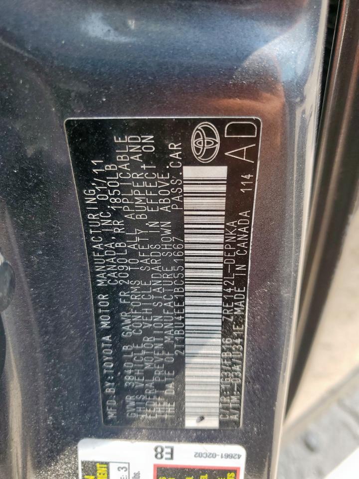 2011 Toyota Corolla Base VIN: 2T1BU4EE1BC551667 Lot: 81247445